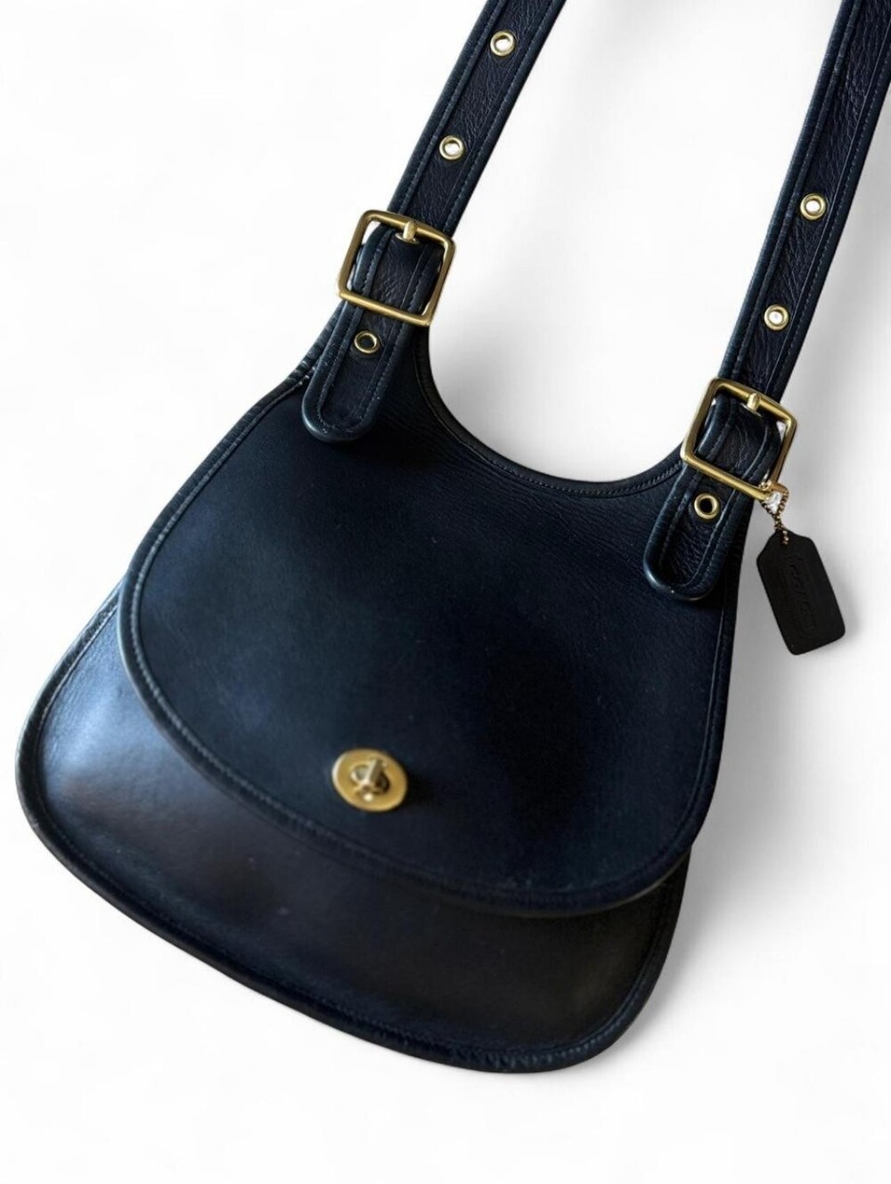 Vintage Coach Berkeley 9988 Blk Leather Saddle Bag Brass Hardware Crossbody 90s - Picture 4 of 7